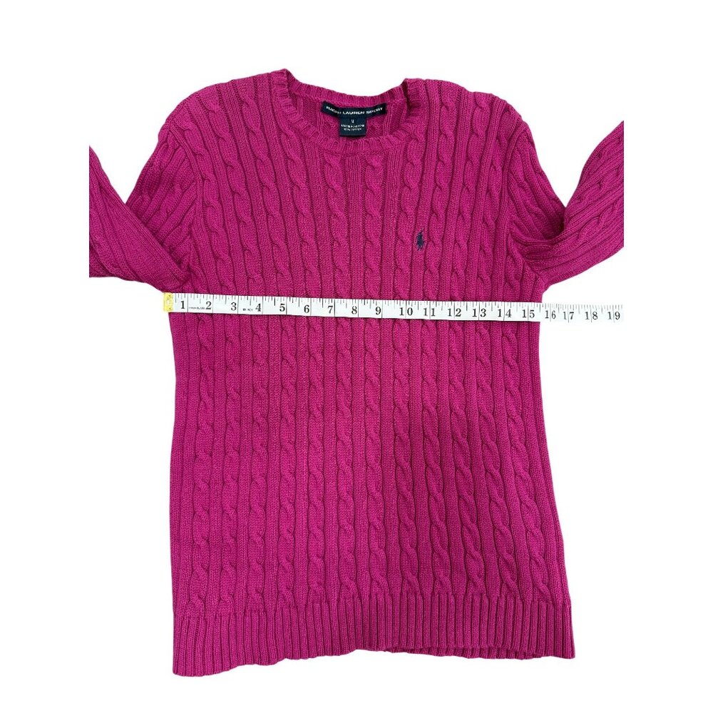 Ralph Lauren Sport Cable Knit Sweater Magenta Pink Pullover Cotton Womens Size M - Picture 6 of 8